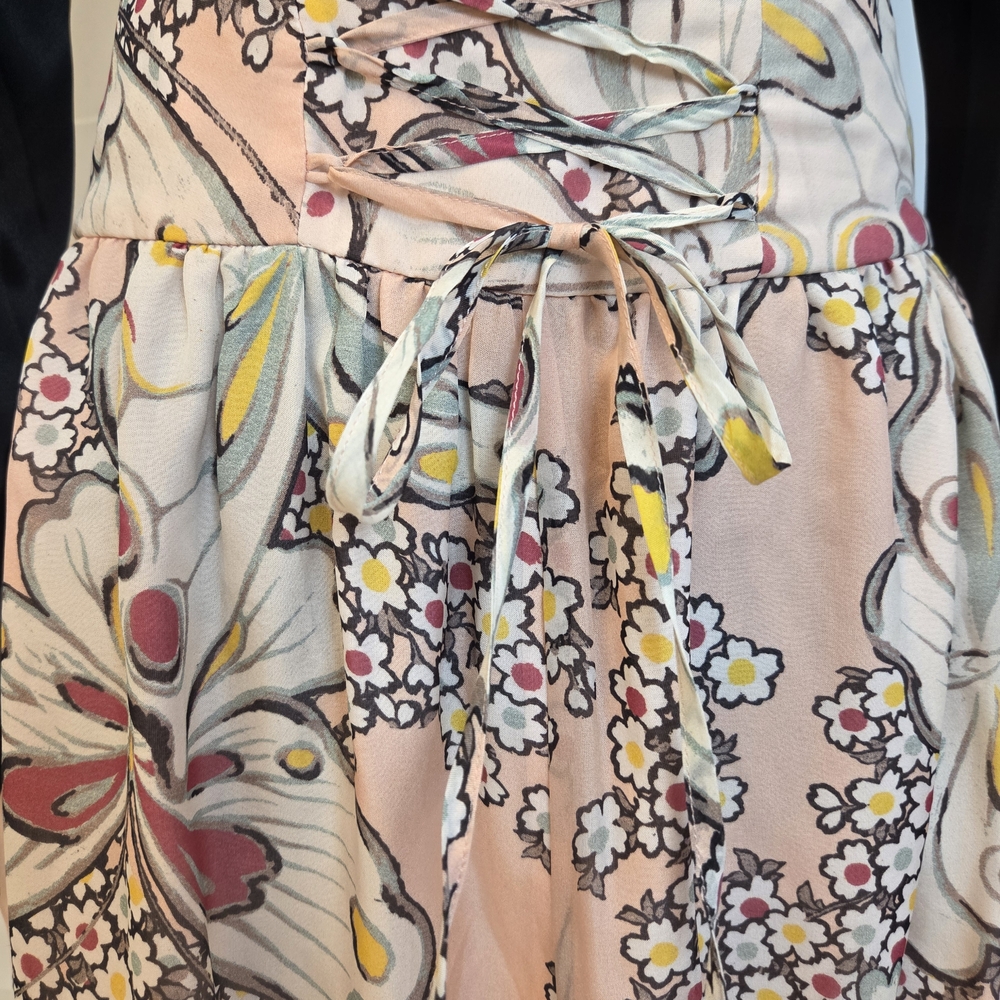 Paul & Joe Pink Butterfly A-Line Pink Peach Maxi Silk Skirt With Yellow Florals - Picture 8 of 12